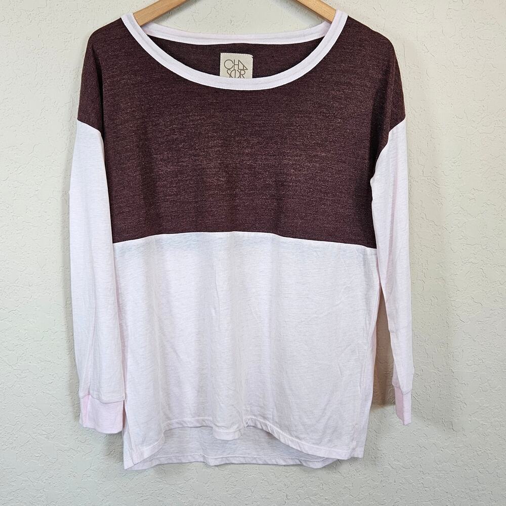 Chaser Color Block Maroon Pink Long‎ Sleeve T Shirt Women's Medium Casual